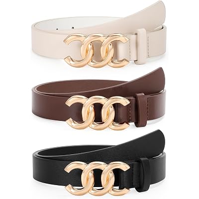 TRIWORKS 3 Pack Women's Belts for Jeans Pants Fashion Waist Belts for Ladies Leather Belts