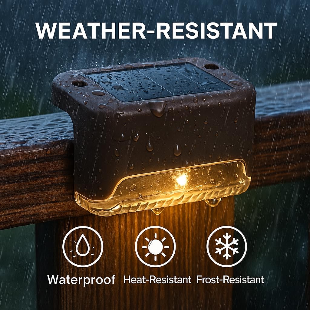 Solar Deck Lights Outdoor 16 Pack, Peel And Stick Deck Railing Lights, Long-lasting & Durable Waterproof For Outdoor Stairs, Step, Fence, Yard, Balcony, Patio, Railing, Garden & Pathway, (Warm White)