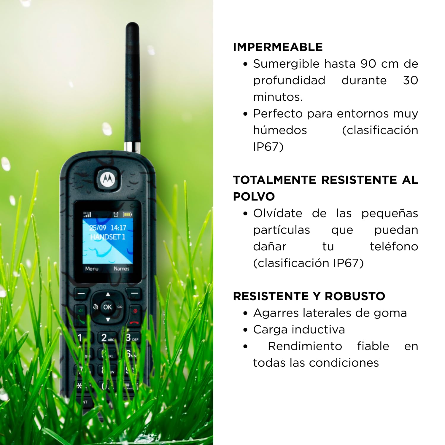 Motorola Voice O202 Pack de Teléfonos Inalámbricos Profesional de Largo Alcance hasta 1 km, IP67 Resistente al Agua y Polvo, Uso Industrial, Manos Libres, Carga Inductiva