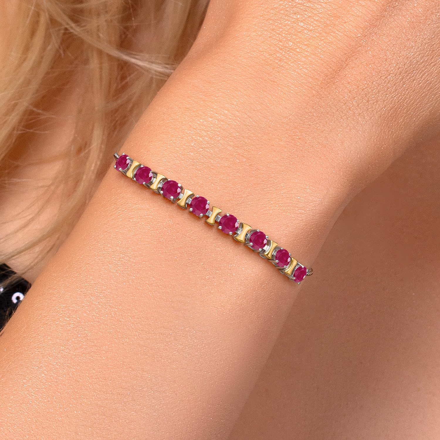 Gem Stone King 2-Tone Birthstone Bracelet for Women | 925 Silver 10K Yellow Gold | 4MM Round Gemstones | Adjustable Bolo Up to 9 Inch | Jewelry Gift for Her Mom Wife - Image 4
