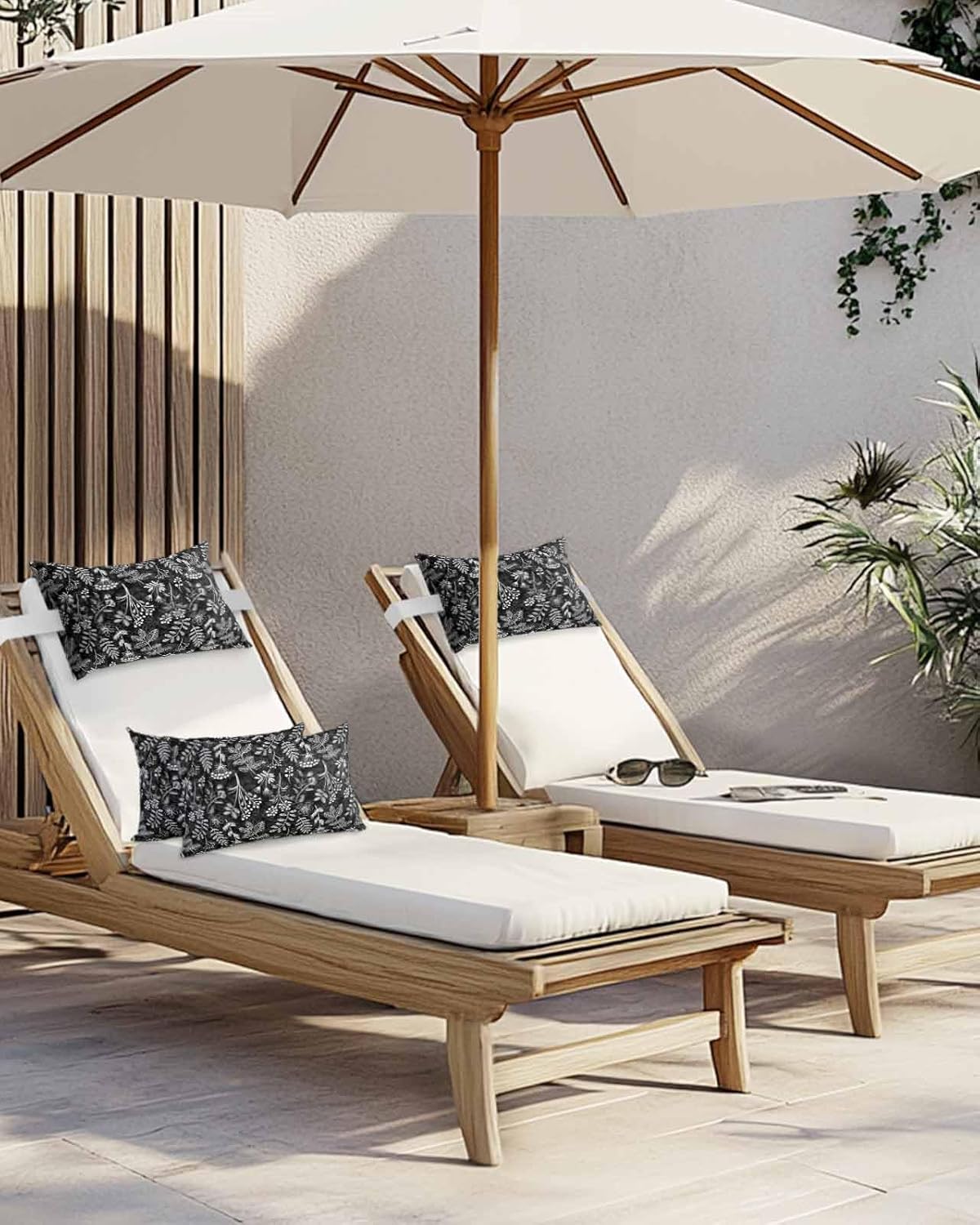 Pack of 2 Botanical Flowers Lumbar Pillow Covers, Outdoor Waterproof Throw Pillow Covers Set, Daisies Lavender Black and White Decorative Cushion Case for Patio Beach, 12x20 Inch