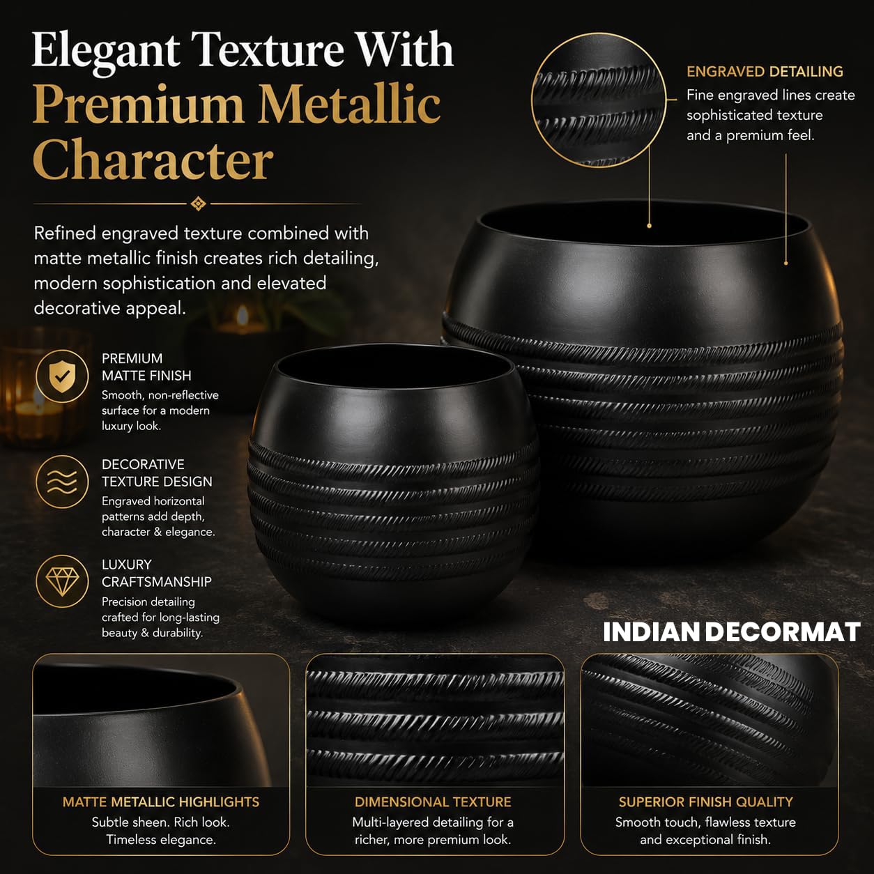 Black Indoor Planters - Modern Home Decor -3 Black Indoor Planters - Modern Home Decor -3