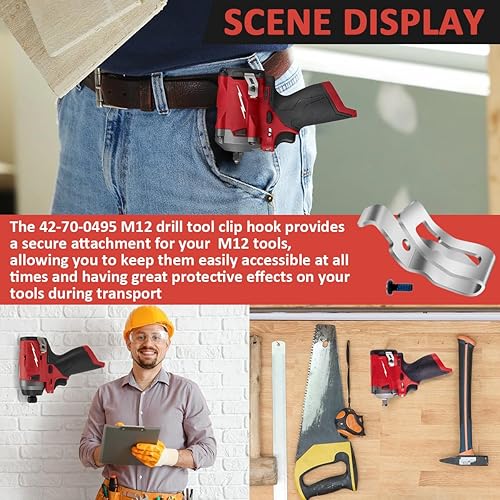 Miniatura 7 de 42-70-0495 Kit de gancho de clip para cinturón Milwaukee M12 Fuel Stubby 38 pulgadas Clip de cinturón de llave de impacto, reemplaza 2551-20 2552-20