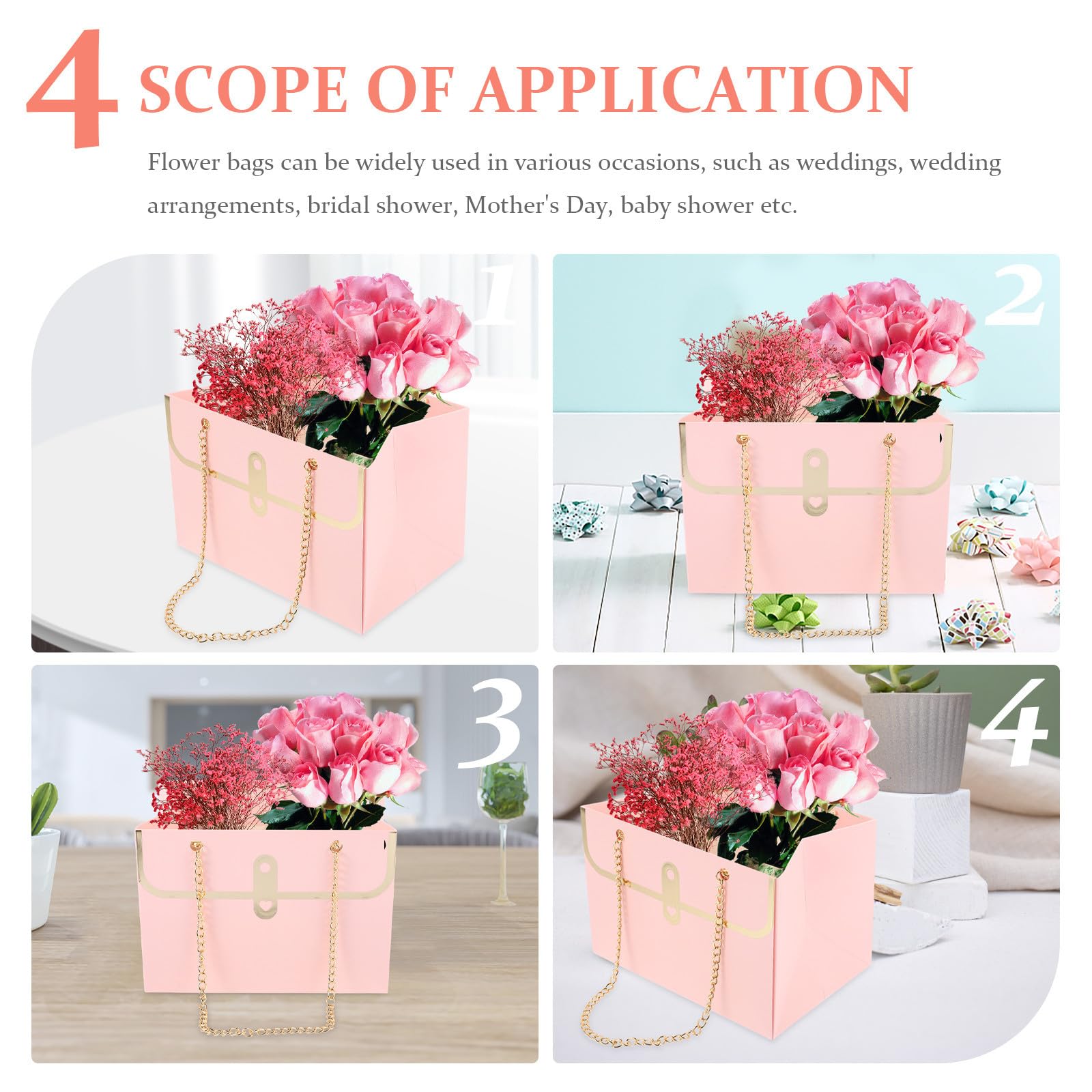 Didiseaon 20 Unidades Bolsa de Obsequio Rectangular Rosa para Flores, Papel