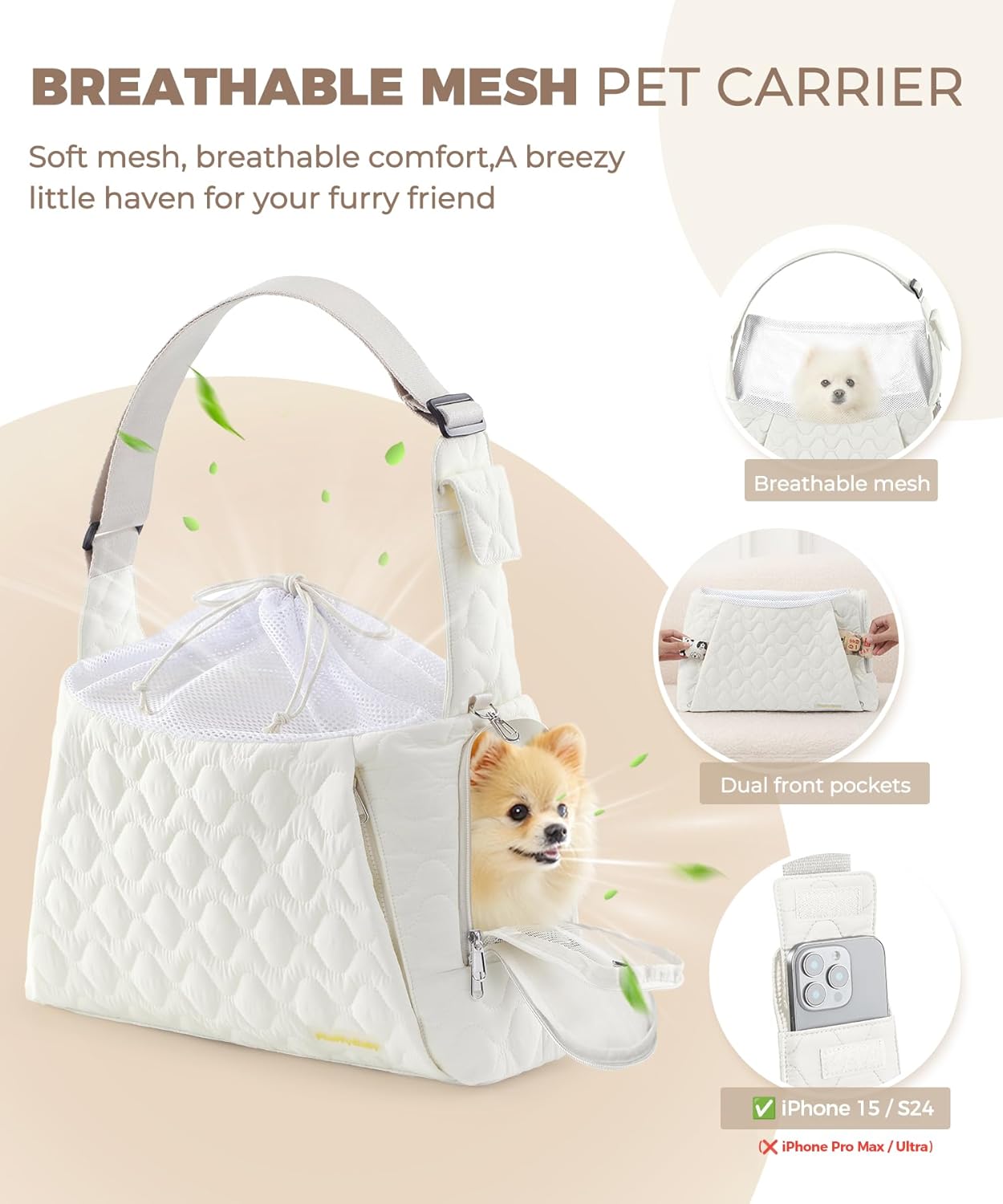 Dog Carrier Sling for Small Dogs, Front Cat Sling & Cats Up to 15 lbs, Dog Purse with Adjustable Strap Front Zipper Pocket, Double Safety Feature, Hands Free for Travel