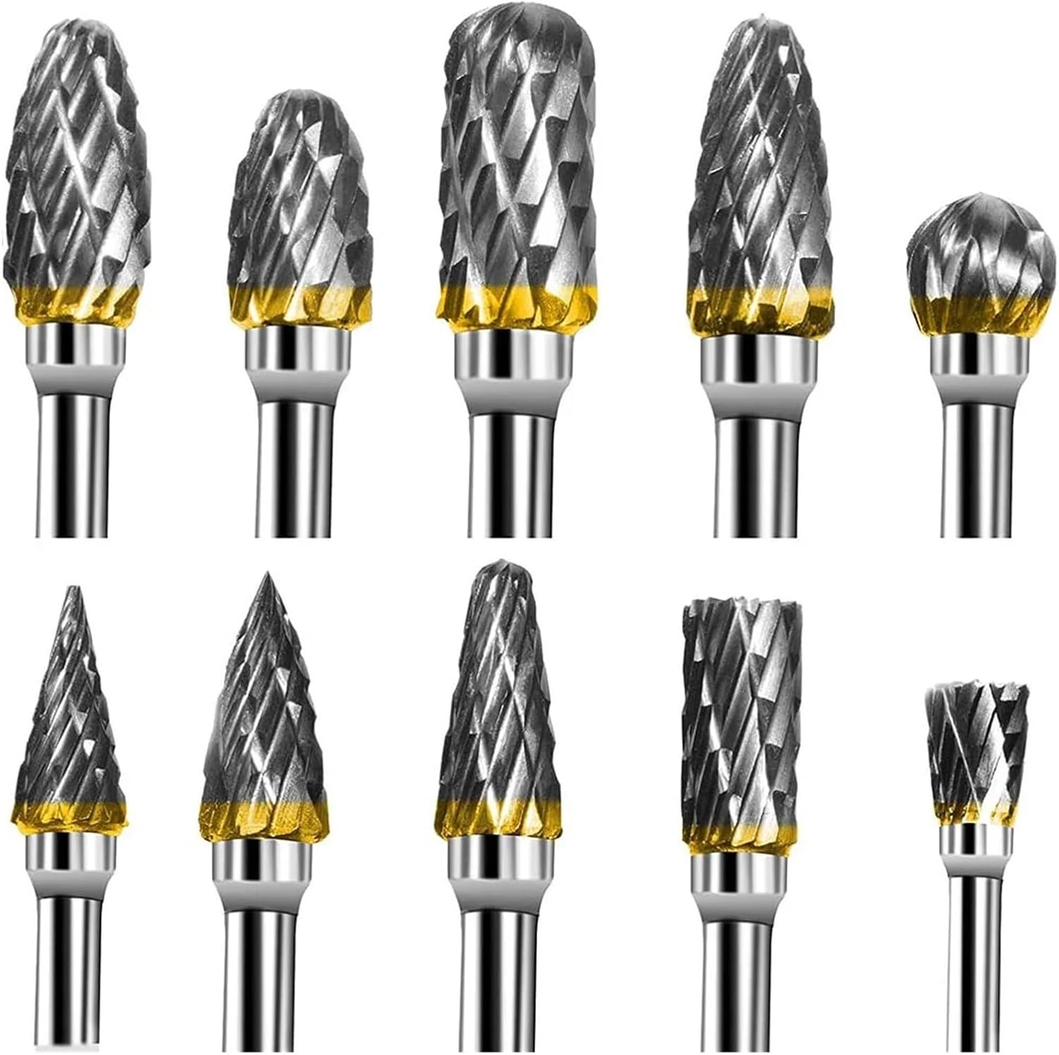10 PCs 1/8" Shank Tungsten Carbide Rotary Tool Burr Double Cut Rotary Tools Electric Grinding