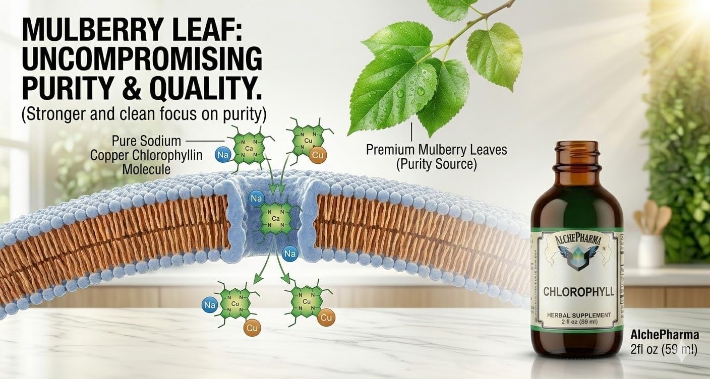 Chlorophyll from Mulberry Leaf as Sodium Copper Chlorophyllin (2mg Copper per 15 Drops) w/Peppermint Essential Oil