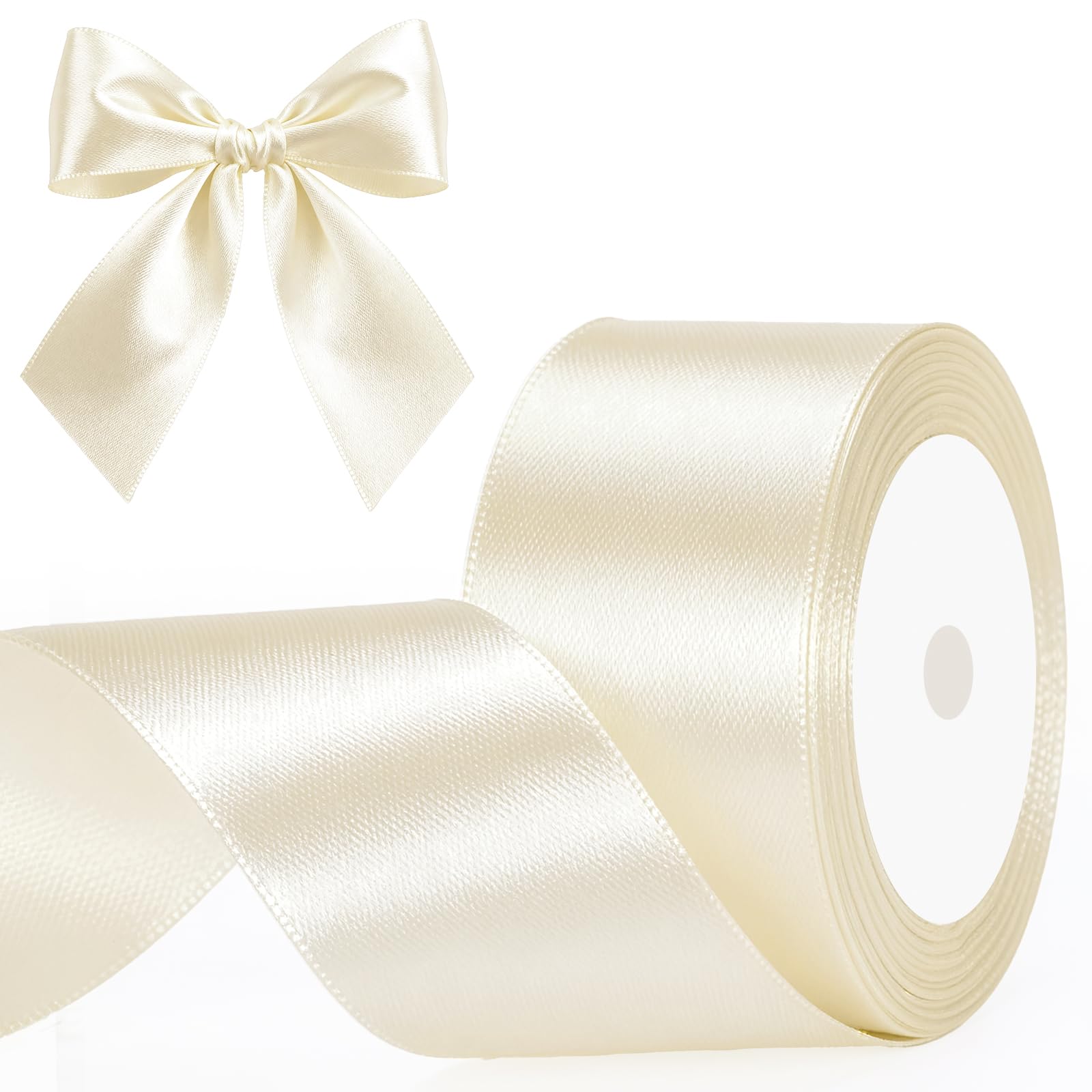 G2PLUS Ivory Satin Ribbons 50mm: Decorative Gift Wrapping Ribbon for Crafting, Party Decoration, 22m — image 1