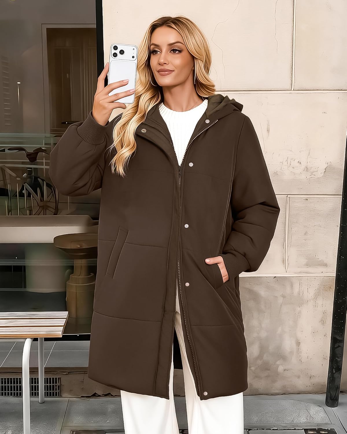 Women's Hooded Long Puffer Coat, Waterproof Down Alternative Winter Coat