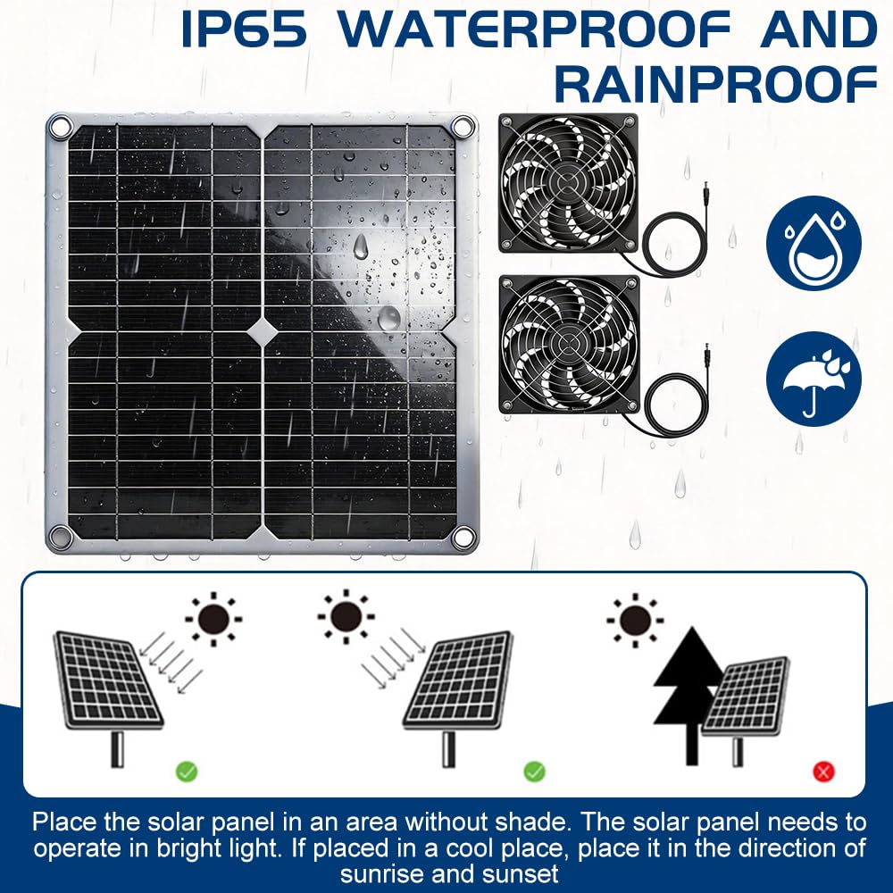 2 Stück Solar Ventilator, 12W Gewächshaus Ventilator Solar, Solarventilator, IP65 Wasserdicht SolarLüfter für Kleine Hühnerstall, Gewächshaus, Schuppen, Haustierhäuser, Zu-Oder Abluft