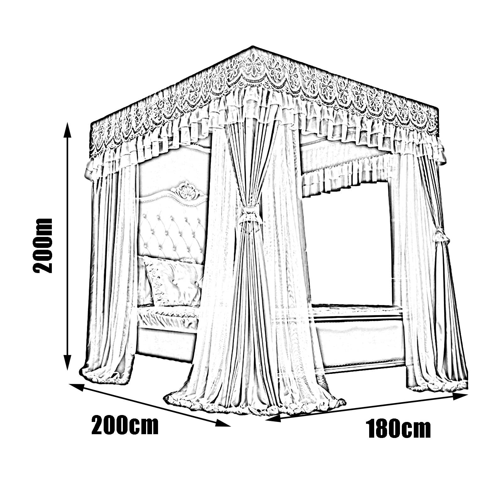 Betthimmel-Schlafzimmer-Moskitonetz, Dekoration für Mädchenschlafzimmer, raumhohe Bettvorhänge, Betthimmel mit 4-Stangen-Stütze