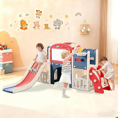 Juego 11 en 1 para niños pequeños con parque de juegos de diapositivas para niños pequeños de 1 a 3 años, juego de telescopio y tobogán, escalador,