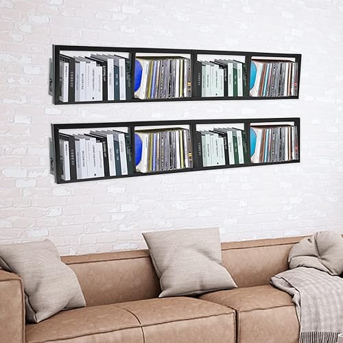 Miniatura 6 de Gdrasuya10 Estante de almacenamiento de 34 pulgadas para montaje en pared, moderno, organizador de almacenamiento de metal, estantes para CD, DVD,