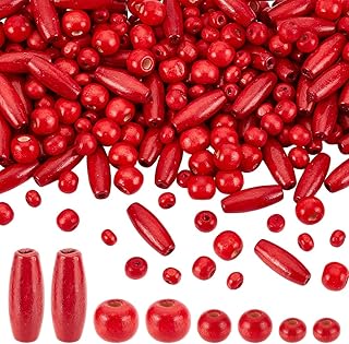 PH PandaHall 480個 赤 幸運 ウッドビーズ 染色 天然木製ビーズ 染色木製ビーズ 木製ビーズ 赤い木 ラウンド ペンダントビーズ 管状 楕円形 スペーサービーズ 管状ビーズ 収納ボックス付き 鉛フリー 無毒 手芸パーツ 祝福 レース装飾 手作りネックレス ブレスレット アンクレット ハンドメイドパーツ 材料 装飾