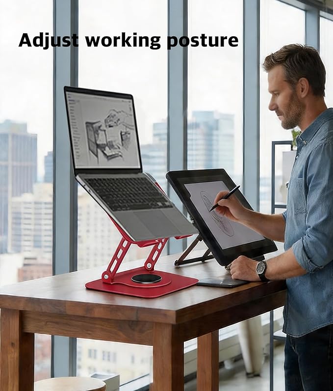 Base Giratoria Roja para Portátil Ajustable Ergonómica de Metal miniatura 6