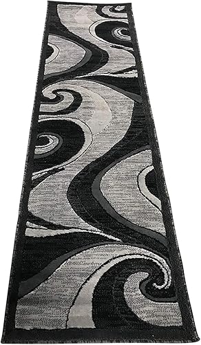 Alfombra de pasillo moderna gris Americana Design 144 (32 pulgadas x 7 pies 3 pulgadas)