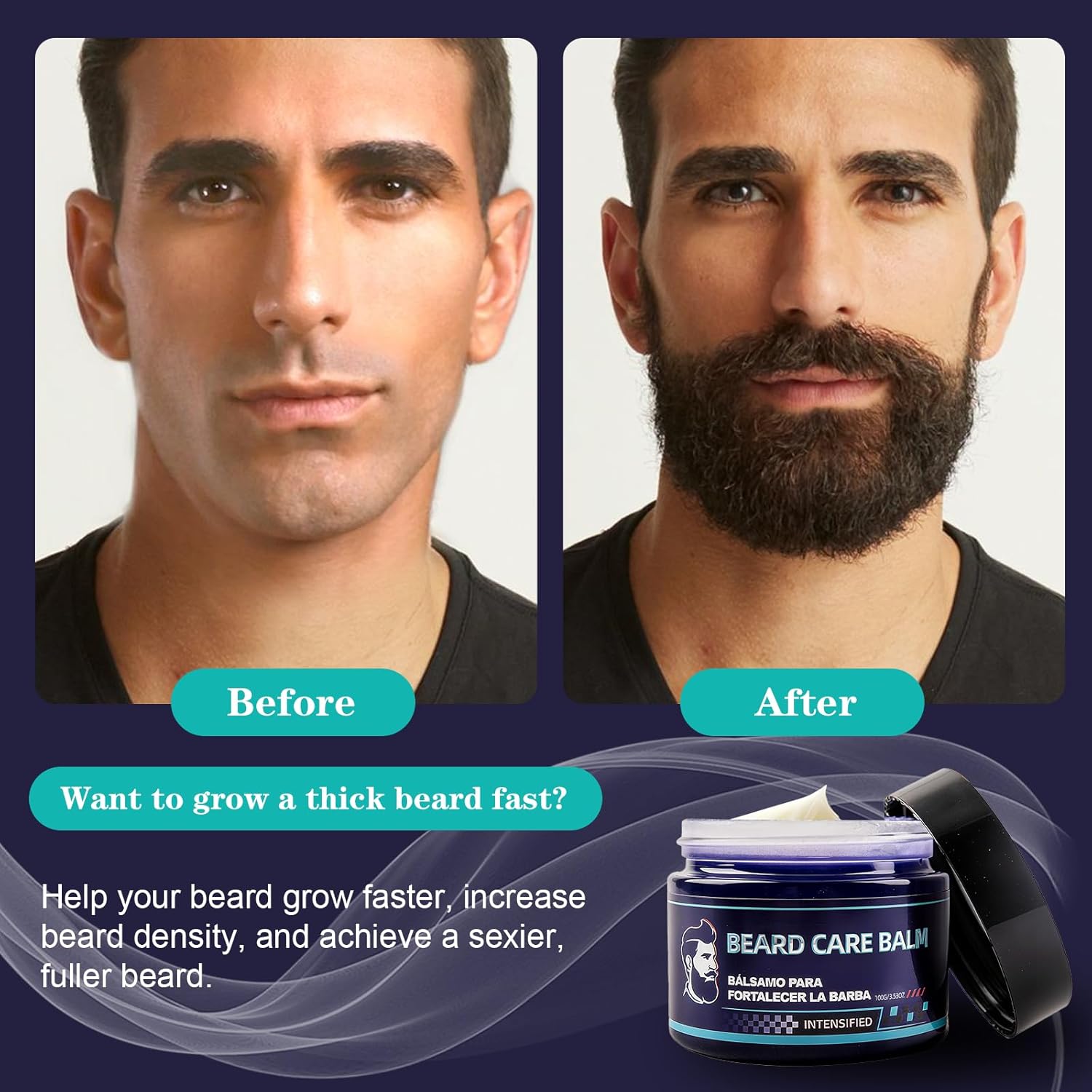 Beard Stimulating Balm, Bálsamo Estimulante de Barba, Ultra Potente Crema Para Barba, Hydrates, Strengthens & Promotes Healthy Beard Growth, Softens, Nourishes, Stimulates Hair Follicles - Image 2