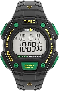 Timex メンズ アイアンマン トライアスロン クラシック 30 41mm 腕時計, ブラック/デジタル/ブラック/グリーン。, デジタル。