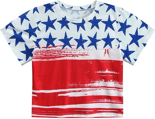 Women's Patriotic Crop Top & Tank - Red White Blue American Flag Shirt, Cotton Blend