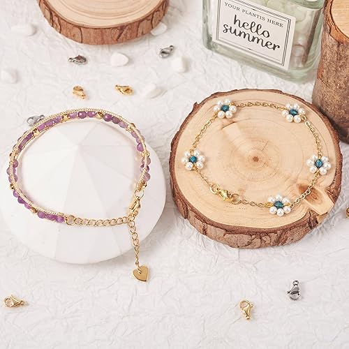 Vista 24 de Pandahall - 100 cierres de pinza de langosta de acero inoxidable, joyería de oro real de 24 quilates, cierre de langosta de 2 colores, cierre