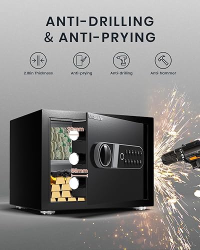 Miniatura 3 de Caja de seguridad biométrica, caja de seguridad para el hogar con bolsa impermeable ignífuga y llave, gabinete de dinero de seguridad de 0.8 pies