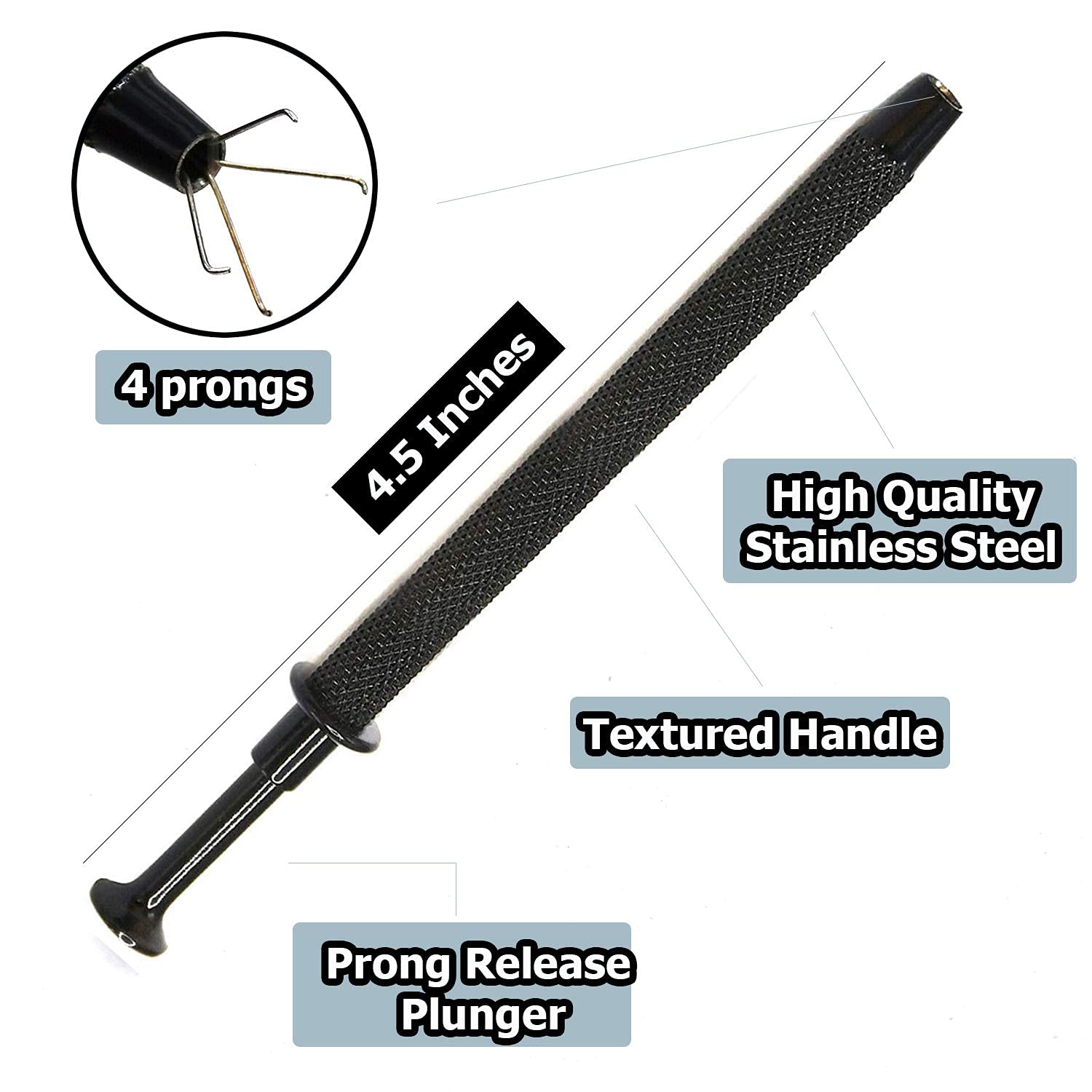 4 Pack Stainless Steel 4-Claw Pick up Tool for Small Parts Pickup, 4 Prongs Grabber for Tiny Objects in Home, Office - IC Chip, Electronic Components, Nails Clamping Gold & Black by G.S Online Store