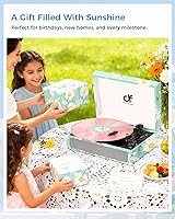 Vista 3 de Tocadiscos de vinilo Bluetooth con altavoces integrados, tocadiscos portátil vintage de 3 velocidades con auriculares de grabación USB/conector