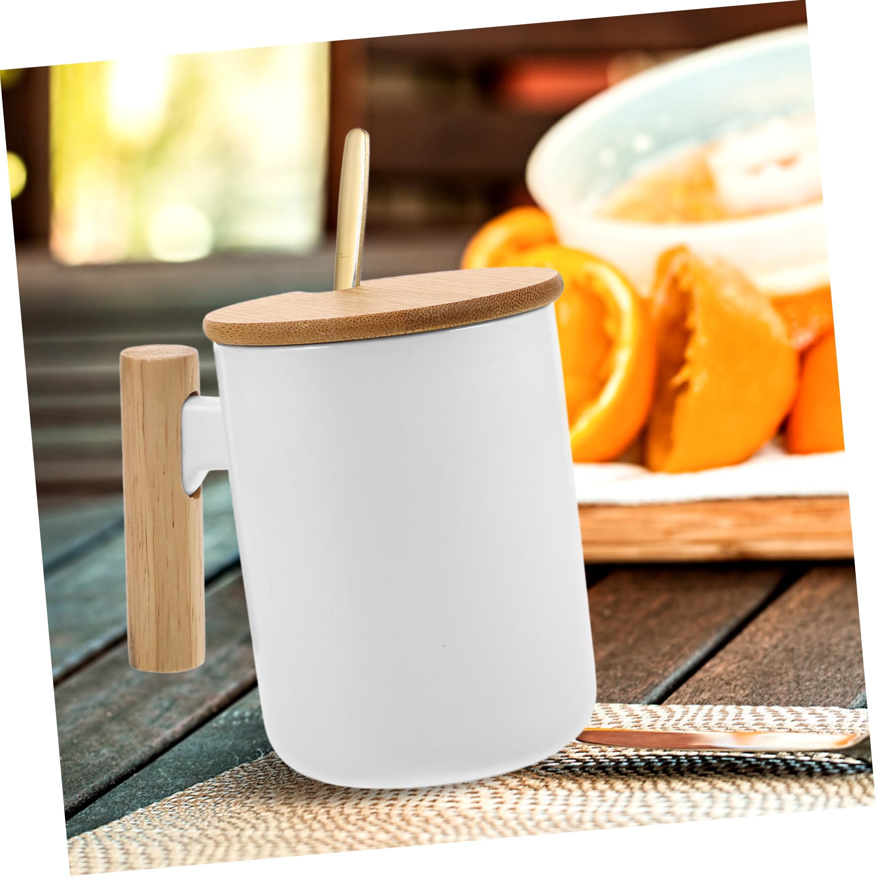 OUNONA 1 Satz Keramikbecher mit Deckel Tassen und Becher Tee Trinken Weiß Porzellan Kaffeebecher mit Deckel Kaffeetasse Withwood Griff einzigartige Kaffeetassen Tassen mit Deckel Holz