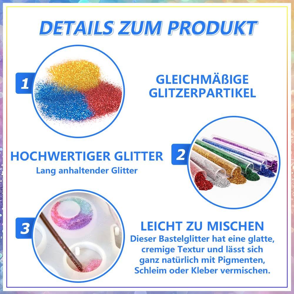 Set Di 10 Glitter Per Bambini, Colori Vivaci, Polvere Fine Per Slime, Resina, Unghie E Arti Creative