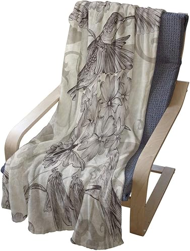 Miniatura 4 de Ambesonne Manta de forro polar de franela suave de colibríes, pájaros y flores, diseño clásico monocromático, adorno nostalgia, felpa acogedora para