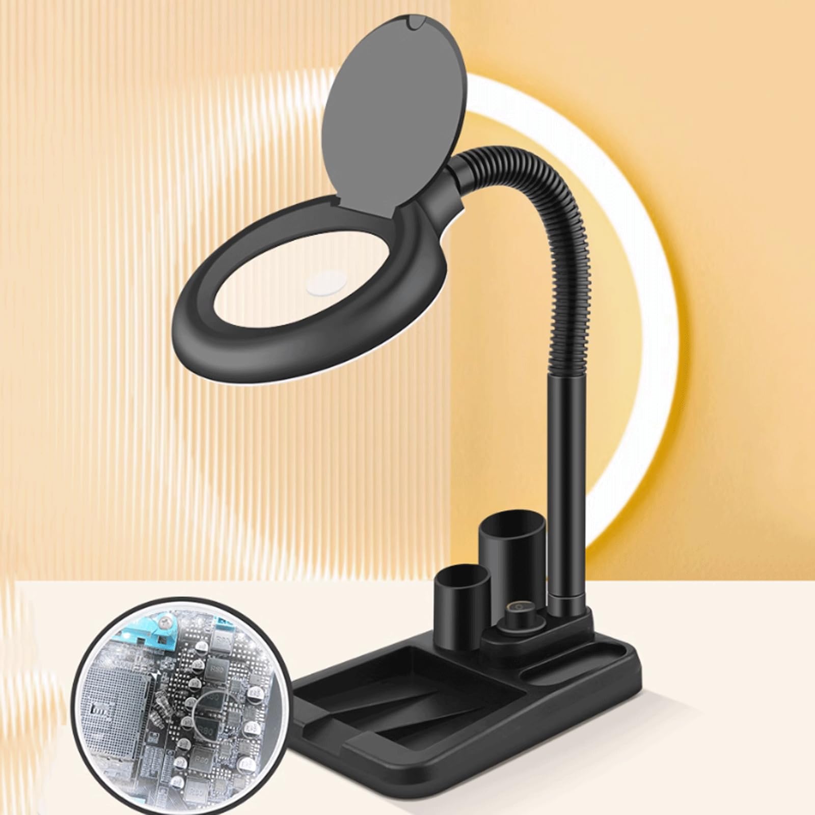 DOUKI Lupa de sobremesa 5-10X, Lupa iluminada por LED, Placa de Circuito Regulable, Lupa de revisión para Trabajo cercano