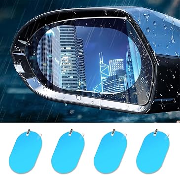 4PCS Car Rearview Mirror Film, HD Clear Nano Coating Anti-Fog Anti-Glare Waterproof Rainproof Protective Sticker for Safe Driving Oval