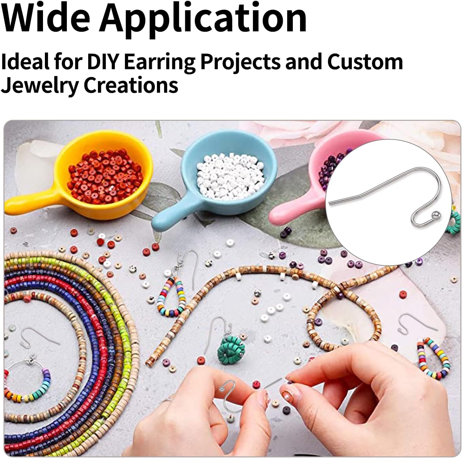 100Pcs Stainless Steel Earring Hooks French Hook Ear Wires for Earrings Jewelry Making Sterling Silver Wire Findings Dangle Pieces for DIY Craft Accessories - Image 3