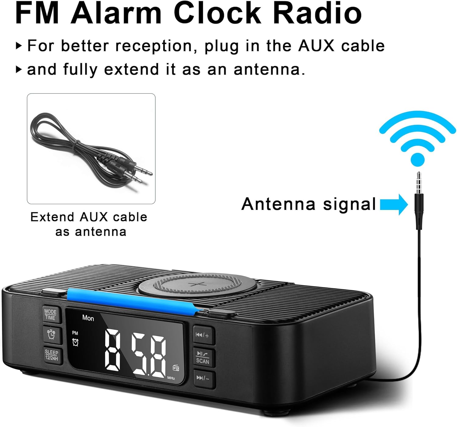 9-in-1 Wireless Charging Station with Bluetooth Speaker, Alarm Clock, FM Radio, Night Light – Compatible iPhone 17/16/15/SamsungS25/S24/Android, USB/Type-C/AUX, Phone Holder, Adjustable Display