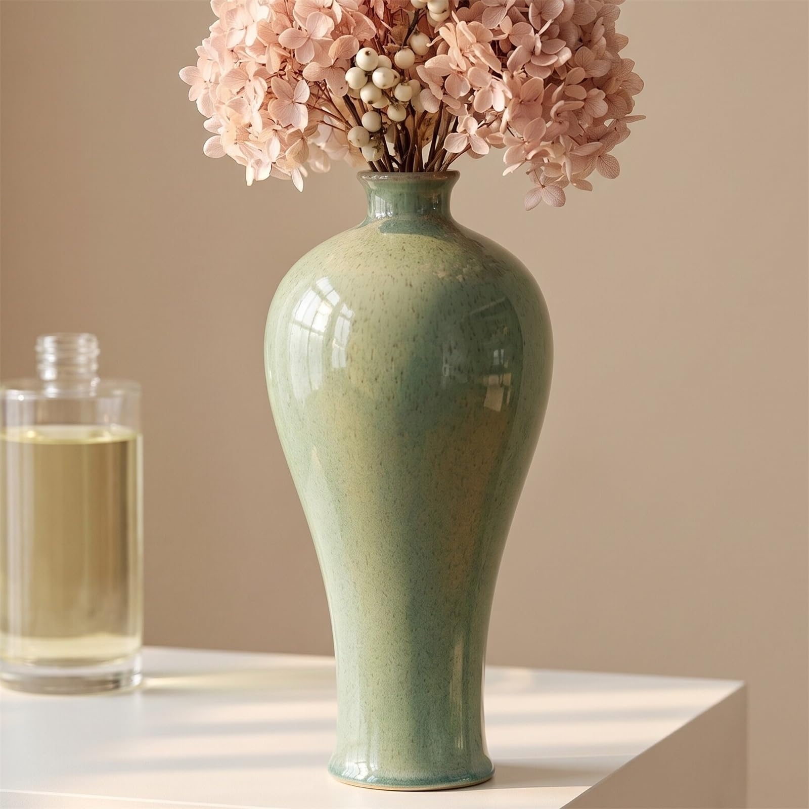 Vase céladon Vert 26cm, glaçure mouchetée, Vases élégants Décoration d'intérieur