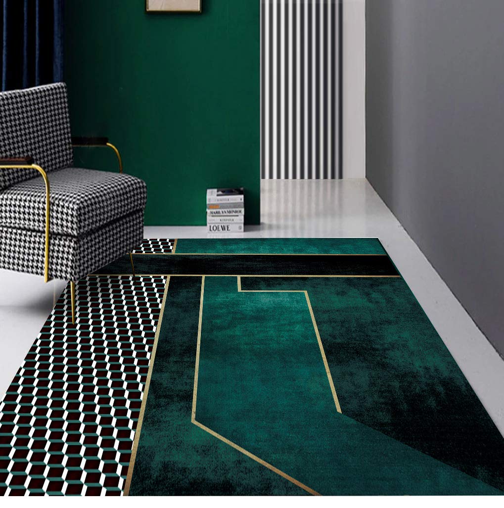 Rugs Living Room Washable Rug Soft and Comfortable Non-Slip and Easy to Clean Area Rugs for Living Room Dining Room Modern Geometric Green 120 x 230 cm