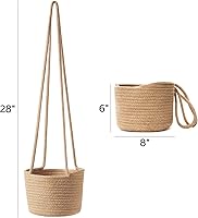 Vista 6 de Mkono - Macetero de yute para colgar macetas de hasta 7 pulgadas. Colgantes macetas de macramé. Decoración de hogar para almacenaje moderno.