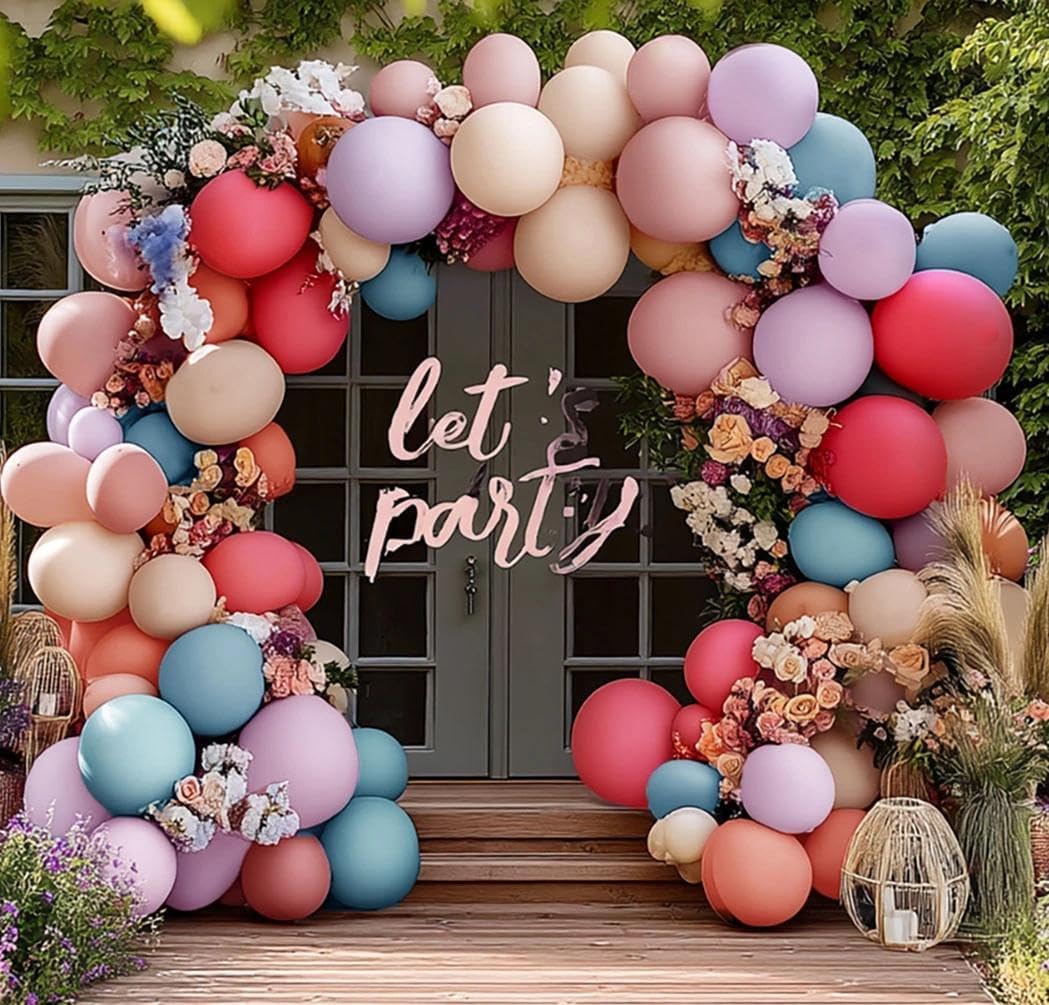 Pastel Balloon Garland Double Stuffed Dusty Pink Blue Cream Balloon Light Purple Pink Nude Latex Balloons Arch Kit for Wild Flower Gender Reveal Baby Shower Tea Birthday Decorations
