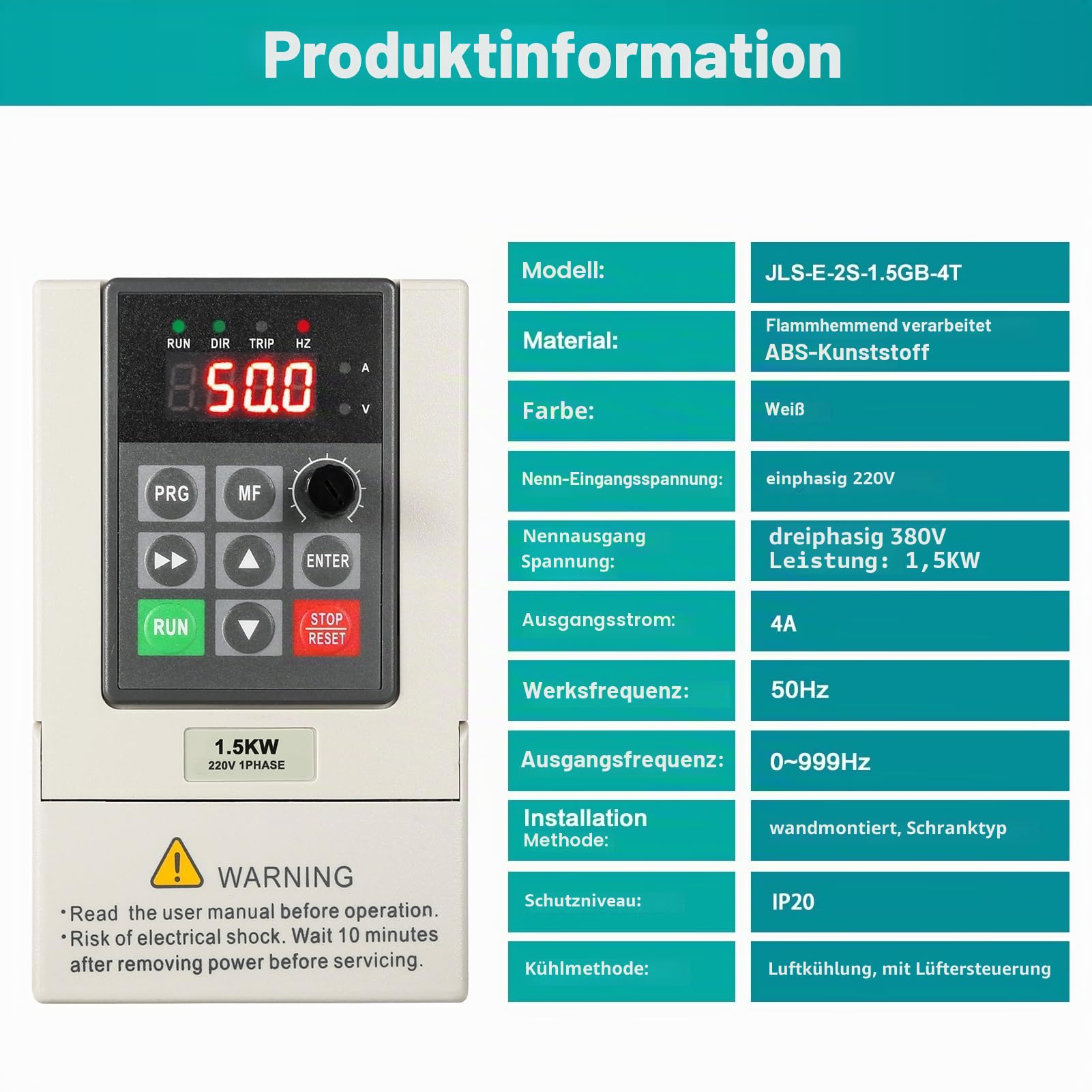 DEWIN Frequenzumrichter 230V, 1,5KW 1 Phase Eingang 3 Phase Ausgang VFD Frequenzumrichter Motordrehzahlregler