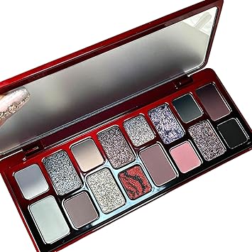 Goth Eyeshadow Palette 16 Colors Matte Metallic Shimmer Glitter Eye Shadow Pallet, Smokey Makeup Palette, Neutral Naked Brown, Red, Black Dark Eye Shadow Palette for Midnight Masquerade