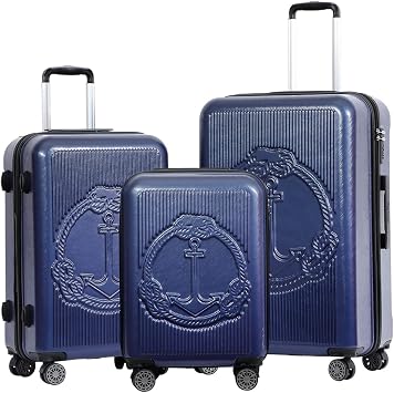 BiggDesign 3 Piece Hard Shell Luggage Sets with Spinner Wheels, TSA Approved Lock Luggage Set with 100% ABS, Aluminum Soft Touch Suitcase Handle, 20" | 24" | 28" Blue