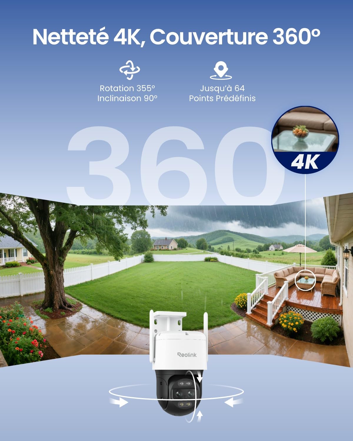 Reolink 4K PTZ Camera Surveillance WiFi Exterieure à Double Objectif, 2,4/5 GHz Wi-FI 6, Zoom 6X, Détection Personne/Véhicule/Animal, Suivi Auto, Vision Nocturne, Alimentation Plug-in, TrackMix WiFi