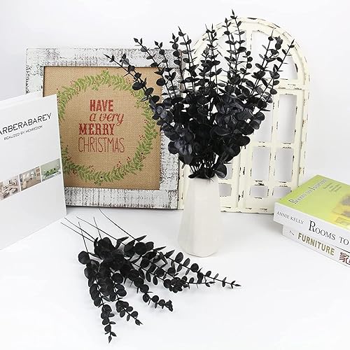 Miniatura 8 de ABAJI 12 tallos blancos de eucalipto de plástico, 12 decoraciones falsas, hojas artificiales, hojas verdes, hojas de plantas, hogar, oficina, casa,