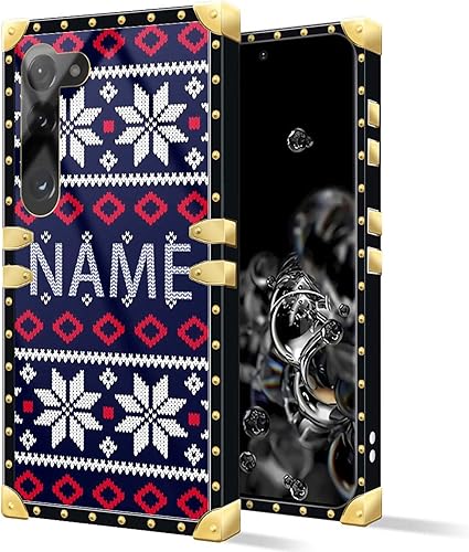 Miniatura 2 de DAIZAG Funda de teléfono azul con diseño de copos de nieve de Navidad, diseño cuadrado dorado para funda de regalo, compatible con Samsung Galaxy