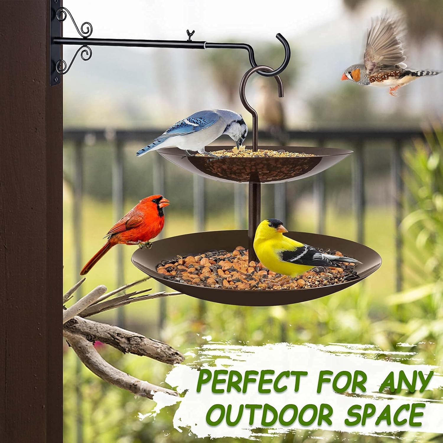 BOLITE 18040 Bird Feeder, Hanging Tray Bird Feeder for Outside 2-Tier Bowl Shape Wild Bird Feeders, Bronze : Patio, Lawn & Garden