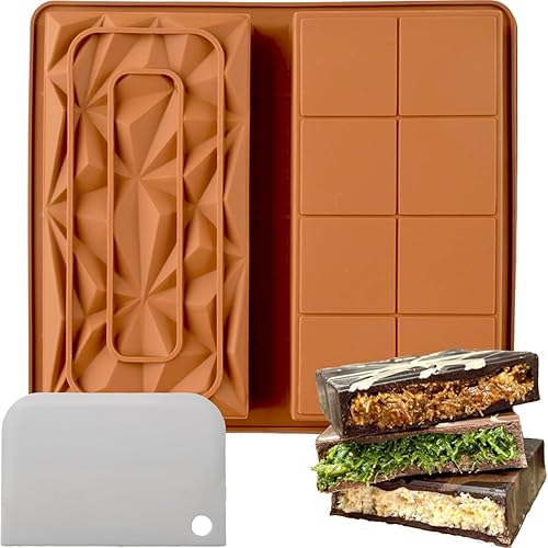Dubai Moldes de silicona para chocolate, molde de barra de chocolate de 1 pulgada de profundidad para barra de caramelo, postres, molde casero para