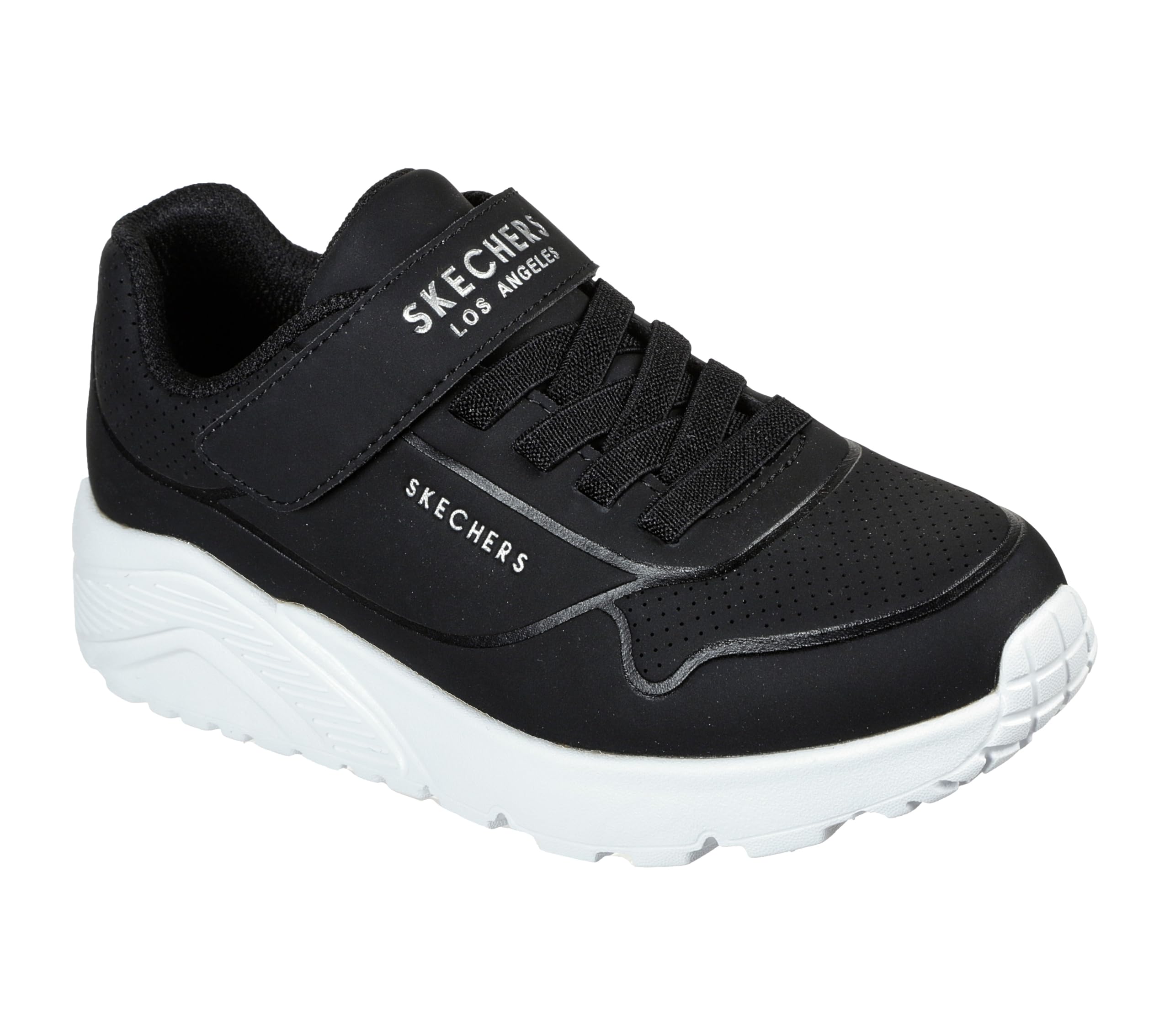 Skechers Boy's Uno Retro-Groove Sneakers, Black Synthetic/Black Textile/White Trim, 13.5 UK Child