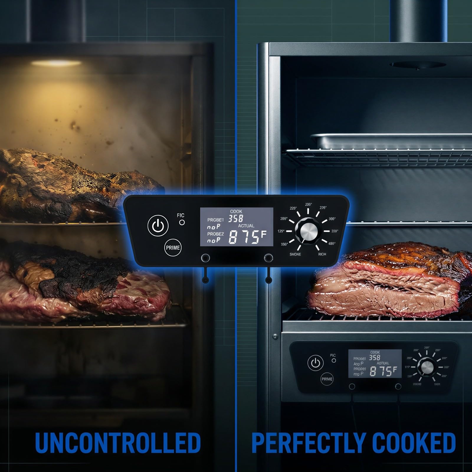 Digitales Thermostat-Steuerboard-Set, kompatibel mit Pit Boss B055 PBV3/4/5/7 Vertikal-Smoker, Ersatzteil für Pelletgrill, mit 2 Fleischsonden, LCD-Temperaturregler 150 bis 400 °F, mit Prime