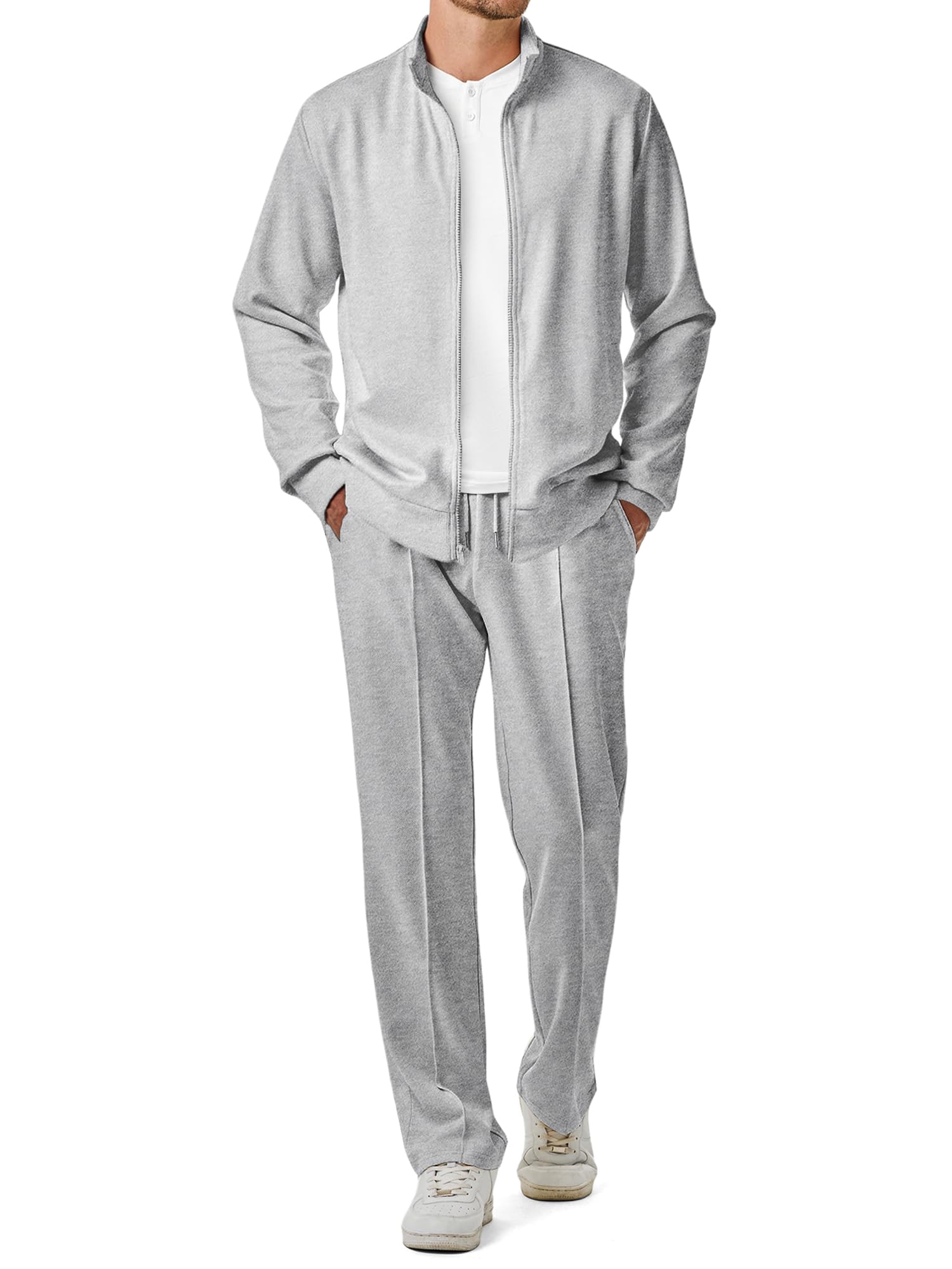 Mens Tracksuit 2 Piece Textured Casual Loungewear Jogging Suits