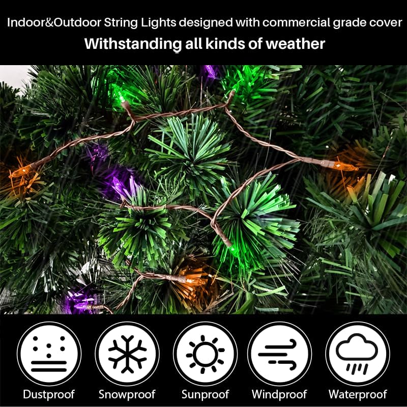 Miniatura 5 de LAMPHOME 50 luces LED de Halloween para exteriores, 16 pies, mini tira de luces con 9 modos y temporizador de 6 horas, resistente al agua, funciona